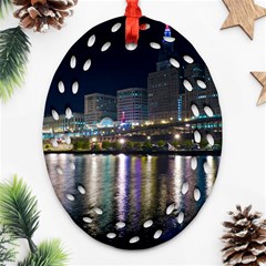 Cleveland Building City By Night Ornament (oval Filigree)