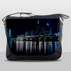 Cleveland Building City By Night Messenger Bags by Amaryn4rt