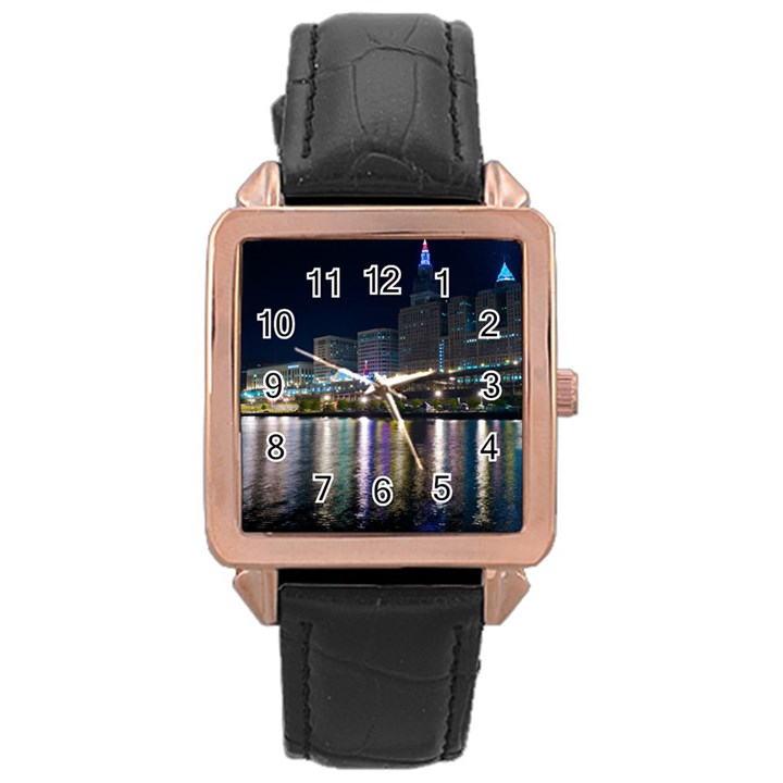 Cleveland Building City By Night Rose Gold Leather Watch 