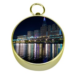 Cleveland Building City By Night Gold Compasses by Amaryn4rt