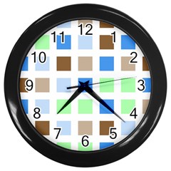 Colorful Green Background Tile Pattern Wall Clocks (black)