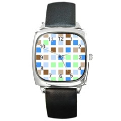 Colorful Green Background Tile Pattern Square Metal Watch