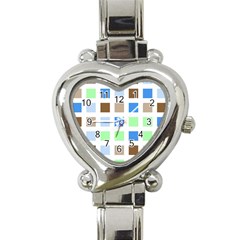 Colorful Green Background Tile Pattern Heart Italian Charm Watch