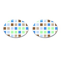 Colorful Green Background Tile Pattern Cufflinks (oval)