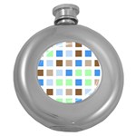 Colorful Green Background Tile Pattern Round Hip Flask (5 oz) Front