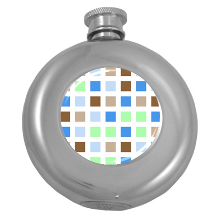 Colorful Green Background Tile Pattern Round Hip Flask (5 oz)