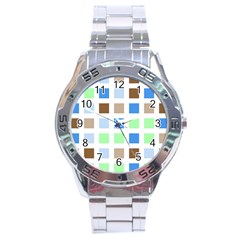 Colorful Green Background Tile Pattern Stainless Steel Analogue Watch