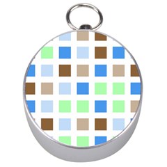 Colorful Green Background Tile Pattern Silver Compasses