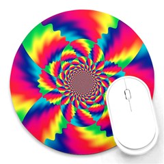 Colorful Psychedelic Art Background Round Mousepads by Amaryn4rt