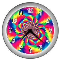 Colorful Psychedelic Art Background Wall Clocks (Silver) 