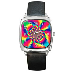 Colorful Psychedelic Art Background Square Metal Watch