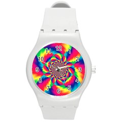 Colorful Psychedelic Art Background Round Plastic Sport Watch (M)