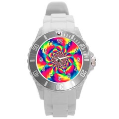 Colorful Psychedelic Art Background Round Plastic Sport Watch (L)