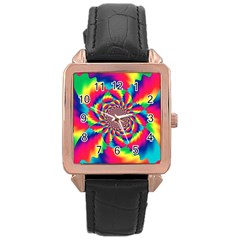 Colorful Psychedelic Art Background Rose Gold Leather Watch  by Amaryn4rt