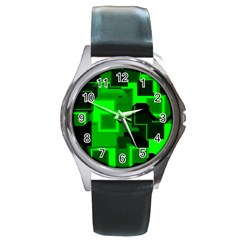 Cyber Glow Round Metal Watch by Amaryn4rt