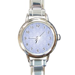 Damask Pattern Wallpaper Blue Round Italian Charm Watch