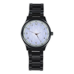 Damask Pattern Wallpaper Blue Stainless Steel Round Watch