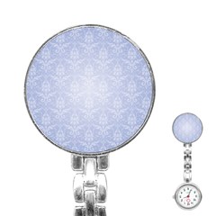 Damask Pattern Wallpaper Blue Stainless Steel Nurses Watch