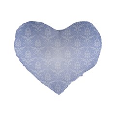 Damask Pattern Wallpaper Blue Standard 16  Premium Flano Heart Shape Cushions