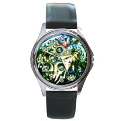 Dark Abstract Bubbles Round Metal Watch