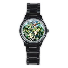 Dark Abstract Bubbles Stainless Steel Round Watch by Amaryn4rt