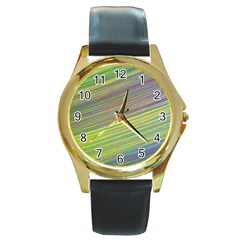 Diagonal Lines Abstract Round Gold Metal Watch by Amaryn4rt