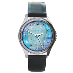 Digital Pattern Round Metal Watch