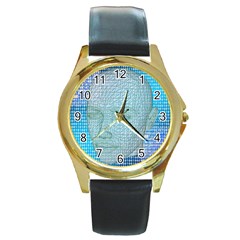 Digital Pattern Round Gold Metal Watch