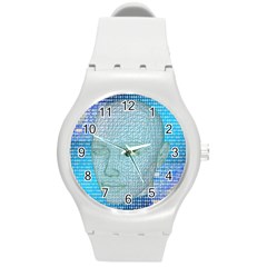 Digital Pattern Round Plastic Sport Watch (m) by Amaryn4rt