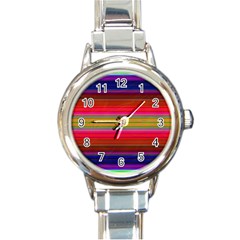 Fiesta Stripe Colorful Neon Background Round Italian Charm Watch