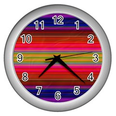 Fiesta Stripe Colorful Neon Background Wall Clocks (silver) 