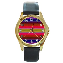 Fiesta Stripe Colorful Neon Background Round Gold Metal Watch