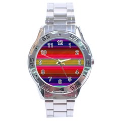 Fiesta Stripe Colorful Neon Background Stainless Steel Analogue Watch by Amaryn4rt