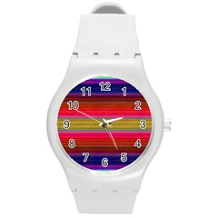 Fiesta Stripe Colorful Neon Background Round Plastic Sport Watch (m)