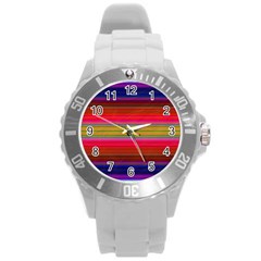 Fiesta Stripe Colorful Neon Background Round Plastic Sport Watch (l)