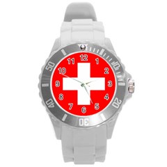 Flag Of Switzerland Round Plastic Sport Watch (l)