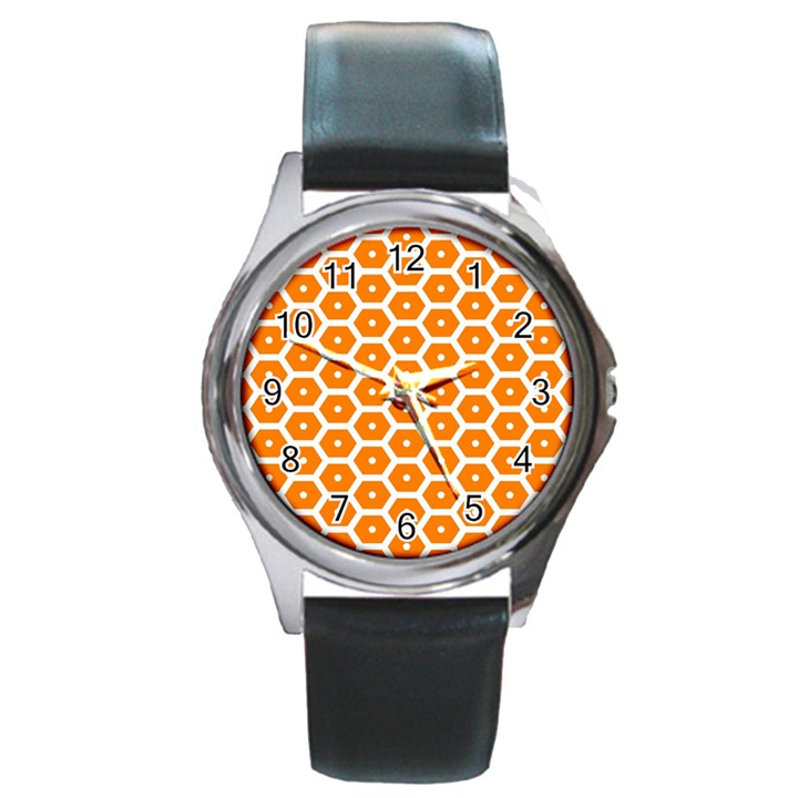 Golden Be Hive Pattern Round Metal Watch