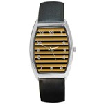 Golden Line Background Barrel Style Metal Watch Front