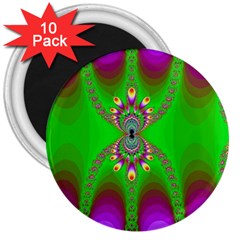 Green And Purple Fractal 3  Magnets (10 Pack) 