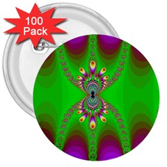 Green And Purple Fractal 3  Buttons (100 Pack) 