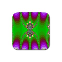 Green And Purple Fractal Rubber Square Coaster (4 Pack) 