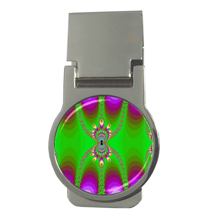 Green And Purple Fractal Money Clips (Round) 