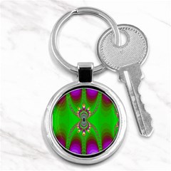 Green And Purple Fractal Key Chains (round)  by Amaryn4rt