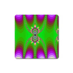 Green And Purple Fractal Square Magnet by Amaryn4rt