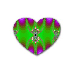 Green And Purple Fractal Rubber Coaster (heart) 