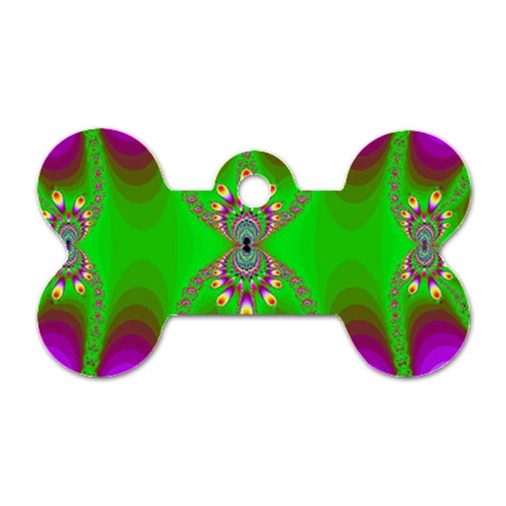 Green And Purple Fractal Dog Tag Bone (Two Sides)