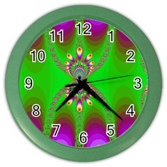 Green And Purple Fractal Color Wall Clocks