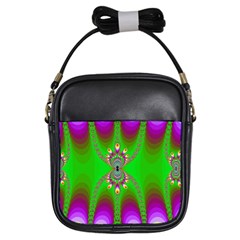 Green And Purple Fractal Girls Sling Bags