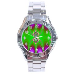 Green And Purple Fractal Stainless Steel Analogue Watch