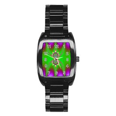 Green And Purple Fractal Stainless Steel Barrel Watch